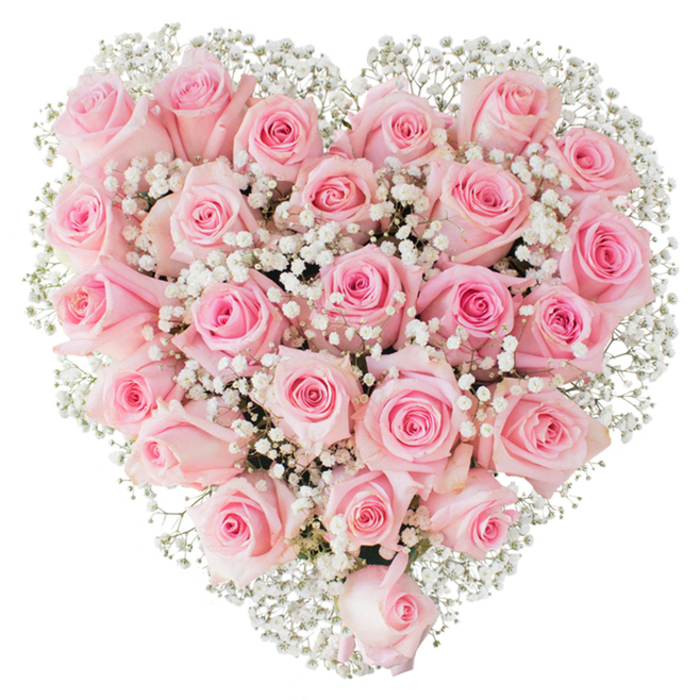 A meticulously crafted heart made from dozens of fresh, pale-pink roses sits against a clean white field, each blossom layered to form a dense, velvety shape that invites touch. The roses vary gently in shade, from the palest blush at the edges to warmer pinks toward their centres, and are deliberately arranged so that some blooms remain as tight buds while others reveal their spiralled petals-this variety gives the heart a living, breathing quality. Interspersed among the roses are abundant clouds of white baby's breath (Gypsophila), their fine spray creating a soft halo that defines the heart's outline and adds a delicate, airy texture. The lighting is bright and neutral, designed to show petal detail and the natural sheen of the flowers, and the photographer's framing keeps the composition intimate and focused. As an arrangement you might commission in Barkingside-perhaps from a local artisan working near Gants Hill or a small shop off Barkingside High Street-the design speaks of enduring tenderness, well suited to weddings, anniversaries, or a romantic proposal. At Flower Delivery Barkingside we think of bouquets like this as visual love letters: contemplative, precise, and quietly confident. The scent is implied rather than overpowering, a soft rose perfume that suggests early morning freshness, and the overall effect is one of comforting beauty that would sit beautifully on a mantel after a walk in Hainault Forest or as the centrepiece at a modest, heartfelt celebration.